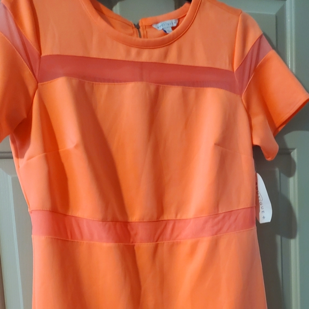 Coastal Coral Mesh Inset Dress, Size 1X